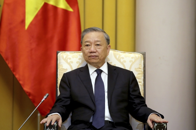 Vietnamese President To Lam meets with US Secretary of State Antony Blinken, not pictured, at the Presidential Palace in Hanoi, Vietnam, on July 27, 2024. (AP)