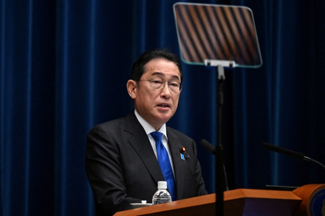 Japan's Prime Minister Fumio Kishida speaks during a press conference at the prime minister's office in Tokyo on Wednesday. (Reuters-Yonhap)