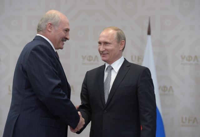 President of the Russian Federation Vladimir Putin (right) meets President of the Republic of Belarus Alexander Lukashenko during the BRICS/SCO Summits - Russia 2015 on July 08, 2015 in Ufa, Bashkortostan, Russia. (Getty Images)