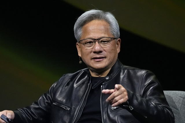 Jensen Huang, chief executive officer of Nvidia, speaks at Siggraph 2024, at the Colorado Convention Center in Denver, July 29. (AP-Yonhap)