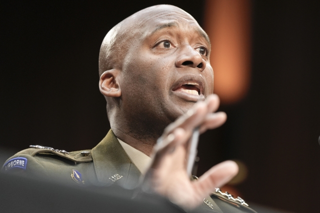 Army Gen. Xavier Brunson testifies during a Armed Services hearing to examine his nomination to be general and Commander, United Nations Command Combined Forces Command United States Forces Korea on Capitol Hill Tuesday, Tuesday, in Washington. (AP)