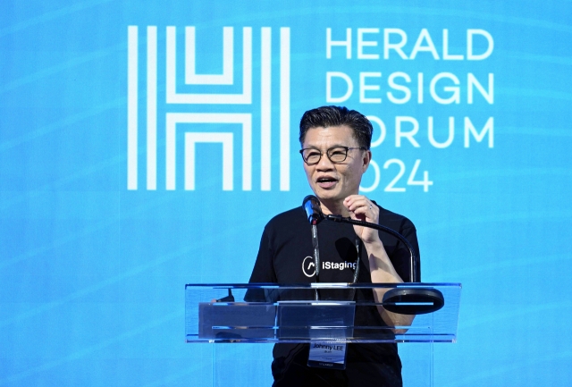 Johnny Lee delivers a lecture at The Herald Design Forum 2024 held at the Floating Island Convention Center on the Han River, Seoul, Tuesday. (Lee Sang-sub/The Korea Herald)