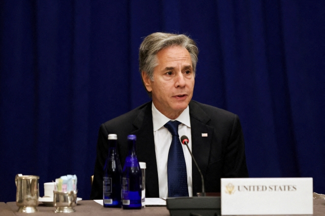 US Secretary of State Antony J. Blinken speaks during a ministerial meeting of the Foreign Ministry Channel for Global Health Security, Sept. 27, in New York. (Reuters-Yonhap)