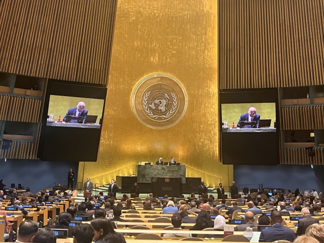 Voting is under way to elect members of the UN Human Rights Council for the 2025-2027 term at UN headquarters in New York on Wednesday in this photo provided by South Korea's permanent mission to the UN. (Yonhap)