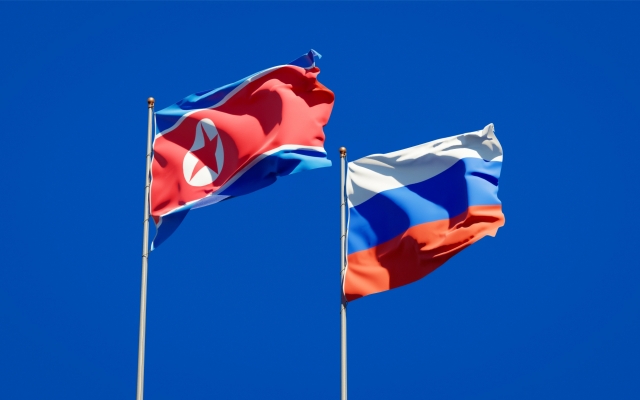 Rendering of North Korean and Russian national flags (123rf)