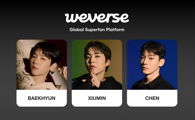 Baekhyun, Xiumin and Chen, members of K-pop group EXO, on Weverse platform (Weverse)