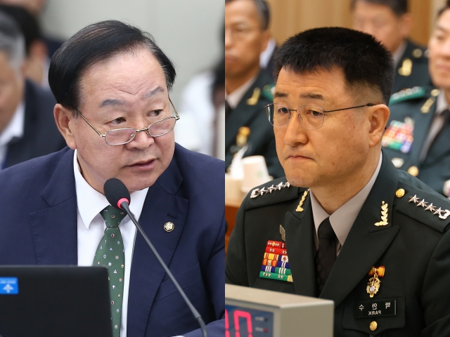 People Power Party Rep. Han Ki-ho and Army Chief of Staff Gen. Park An-su (Yonhap)