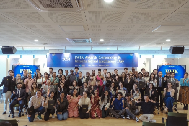 Award recipients and participants of the 2024 IWIK Awards Ceremony and International Exchange Day pose for photos in Seoul on Saturday. (IWIK)