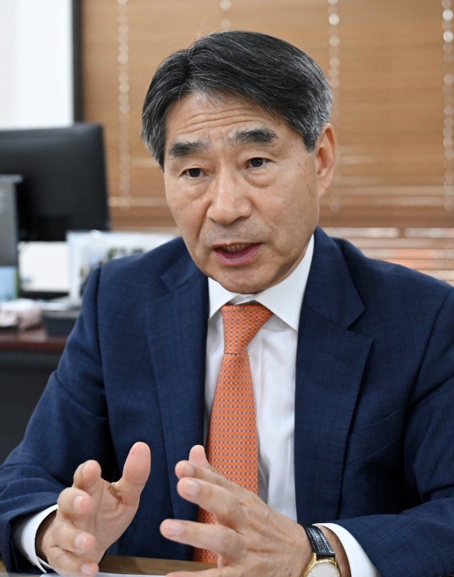 ASEAN-Korea Center Secretary-General Kim Jae-shin speaks in an interview with The Korea Herald at his office in Seoul. (Lee Sang-sub/The Korea Herald)