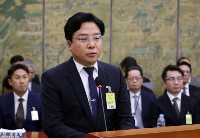 Kim Tae-ho, Belift Lab CEO and Hybe COO, speaks during the comprehensive audit of public institutions under the Ministry of Culture, Sports, and Tourism, held at the National Assembly in Yeouido, Seoul, Thursday. (Newsis)