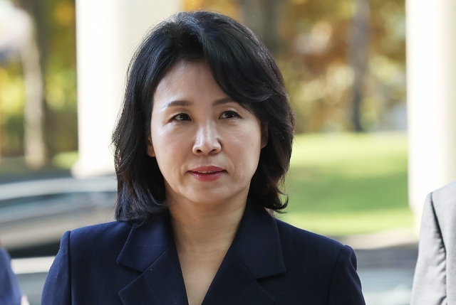 Kim Hye-kyung, the wife of Chair Lee Jae-myung of the main opposition Democratic Party, attends a court hearing in Suwon on Oct. 24. (Yonhap)