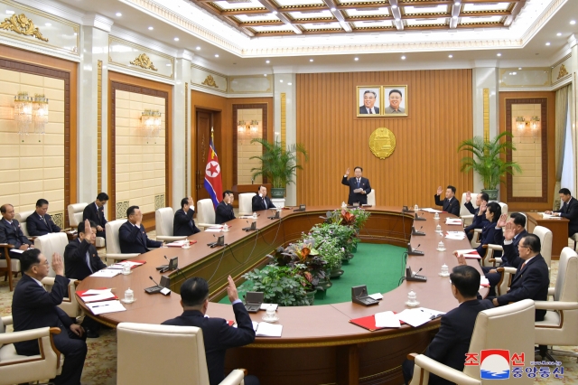 This photo, provided on Friday, shows the 33rd session of the 14th Supreme People's Assembly the previous day. (KCNA)