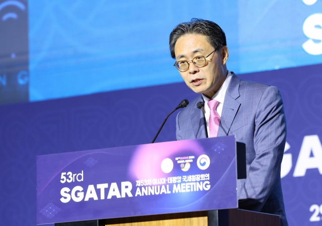 South Korea's National Tax Agency Commissioner Kang Min-su speaks at the opening ceremony for the 53rd annual meeting of the Study Group on Asia-Pacific Tax Administration and Research, in Seoul, Tuesday. (National Tax Service)