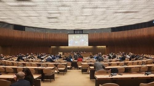 This file photo shows a continuation session of the UN disarmament conference taking place at the UN office in Geneva, Switzerland, on Jan. 31, 2023. (Yonhap)