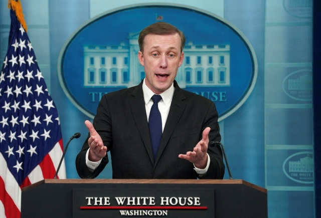 This photo, released by AFP, shows National Security Advisor Jake Sullivan speaking during a daily press briefing in the Brady Press Briefing Room of the White House in Washington, D.C., on Nov. 13, Wednesday. (Yonhap)