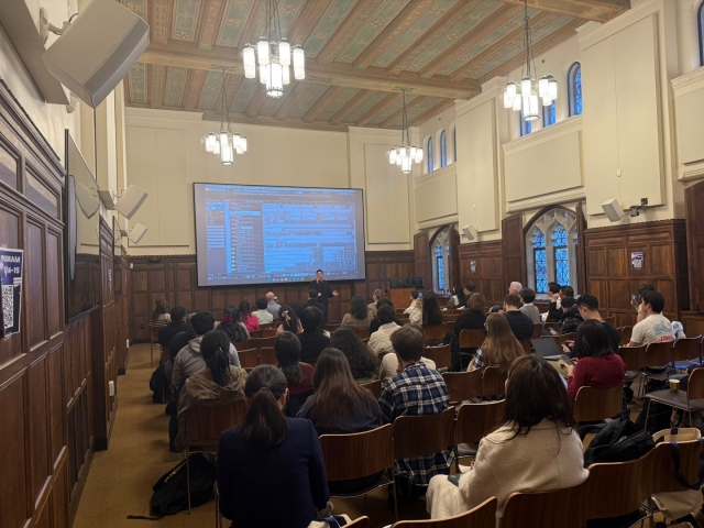 Participants attend a session at the K-Pop: Musical Production and Consumption conference at Yale University in New Haven, Connecticut, Friday. (Kim Jae-heun/The Korea Herald)