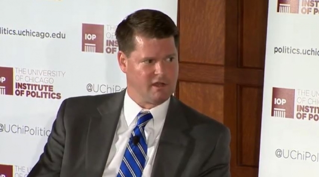 This captured photo shows Randall Schriver, former assistant secretary of defense for Indo-Pacific security affairs under the Trump administration. (Youtube account of UChicago Institute of Politics)