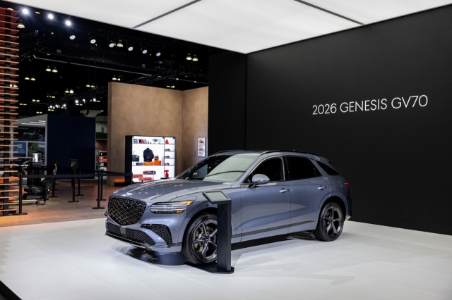 Hyundai Motor Group’s premium brand Genesis’ upgraded GV70 is displayed at the LA Motor Show held at the LA Convention Center on Thursday. (Hyundai Motor Group)