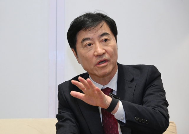 Kintex CEO Lee Jae-yul speaks during an interview with The Korea Herald at Yashobhoomi in New Delhi, India on Friday. (Park Hae-mook/ The Korea Herald)