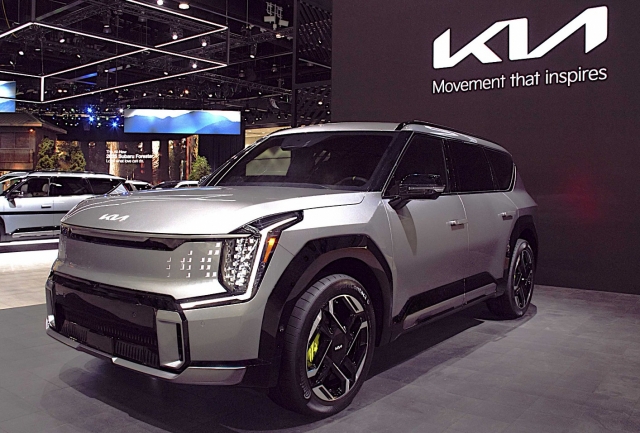 In this file picture, a Kia EV9 GT is displayed at the LA Motor Show held at the LA Convention Center on Nov. 22. (Kia)