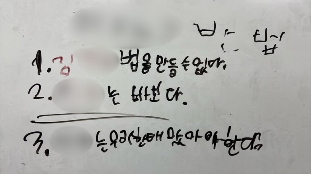 This photo provided by a Gangwon-based teacher shows an alternate decree created by students, after they ousted the teacher in a mock martial law experiment. (Yonhap)