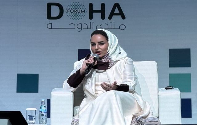 Deemah Al Yahya, a tech diplomat who serves as the Secretary-General of the Digital Cooperation Organization (DCO) speaks at a panel session on the sidelines of the Doha Forum in Sheraton Hotel, Doha, Saturday. (Sanjay Kumar/ The Korea Herald)