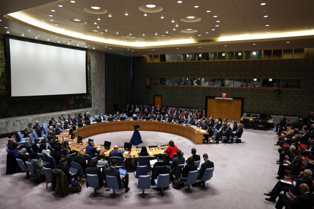 This photo taken on November 29, 2023 shows a U.N. Security Council session. (Gettyimages)