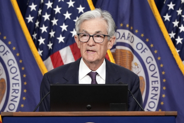 Federal Reserve Board Chairman Jerome Powell speaks during a news conference at the Federal Reserve in Washington on Wednesday. (AP-Yonhap)