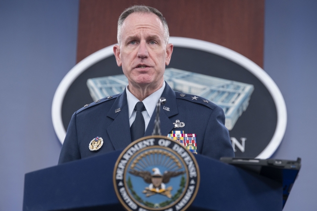 Pentagon Press Secretary Maj. Gen. Pat Ryder speaks during a press briefing at the Pentagon, Thursday, in Washington. (AP-Yonhap)