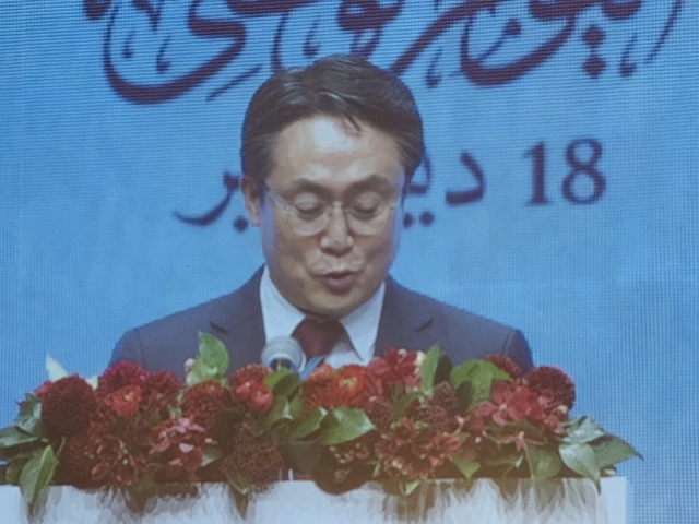 Kang Do-hyung, South Korea’s Minister of Oceans and Fisheries speaks at Qatar National Day at Shilla Seoul in Jung-gu, Seoul on Monday. (Sanjay Kumar/ The Korea Herald)