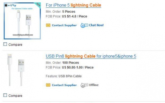 Chinese manufacturers sell Apple knockoff cables at bargain price