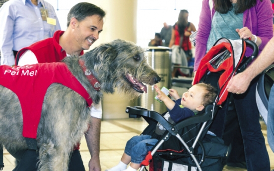 Dogs in U.S. airports seek out hugs, not drugs