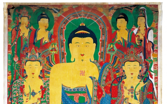 Massive Buddha painting on display