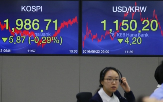 Seoul stocks end 4-day straight rise ahead of Brexit vote