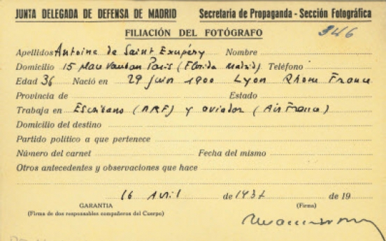 Saint-Exupery’s Spanish civil war press pass found