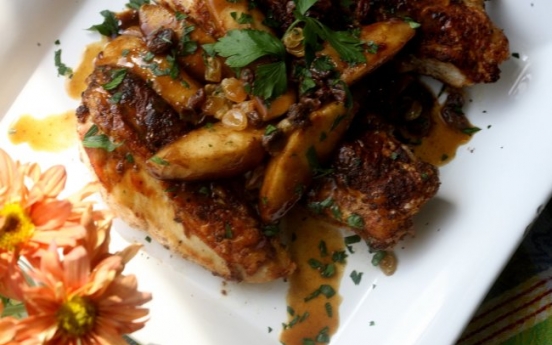 Chicken with cider and caramelized apples