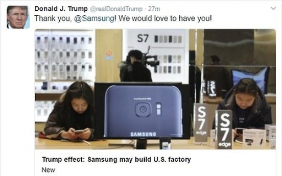 Samsung confused over Trump’s ‘thank you’ tweet