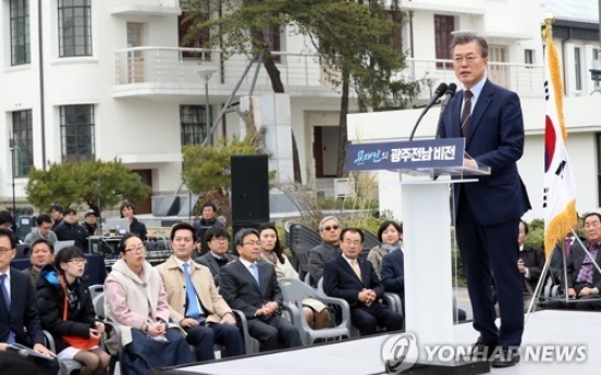 Moon offers solace, investment in pledges to political hometown