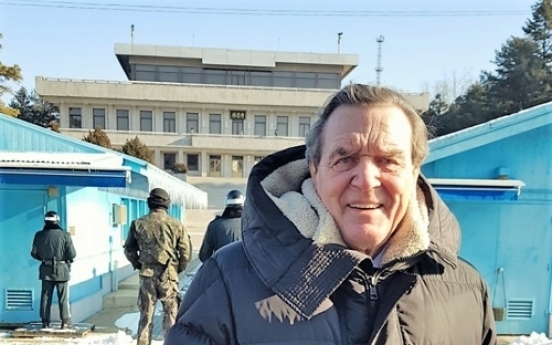 Former German leader Schroeder visits inter-Korean border with Korean fiance