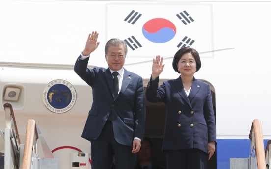 Moon back in Korea after Northern Europe trip