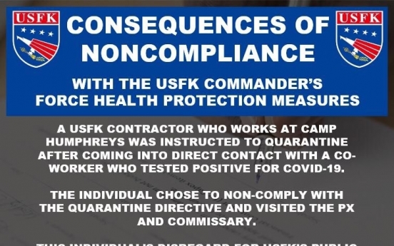 USFK contractor barred from access to bases for 2 years for quarantine violations