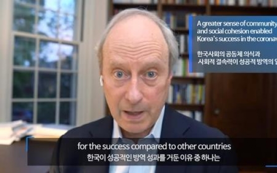 US scholar cites S. Korea's 'sense of community, social cohesion' as reason for successful virus response