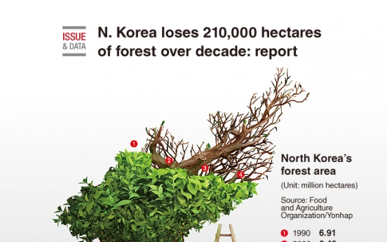 [Graphic News] N. Korea loses 210,000 hectares of forest over decade: report