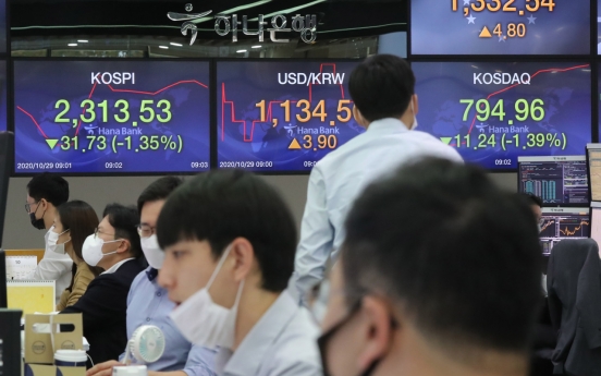 Seoul stocks fall on global virus surge