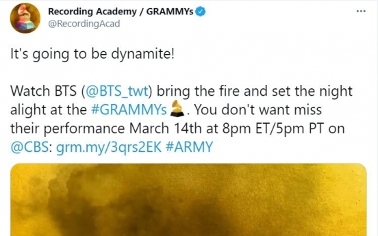 BTS to become 1st Korean nominee to perform at upcoming Grammy Awards