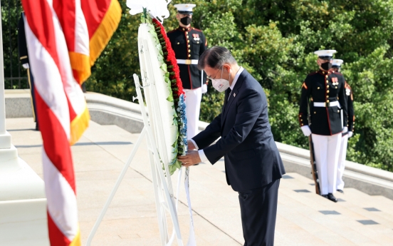 Moon visits US military cemetery in show of commitment to stronger alliance