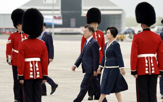 Moon arrives in Britain for G-7 summit