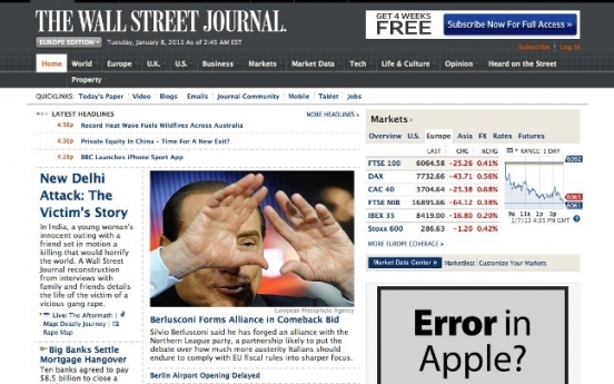 Online ad on WSJ points out ’error’ in Apple and Google website
