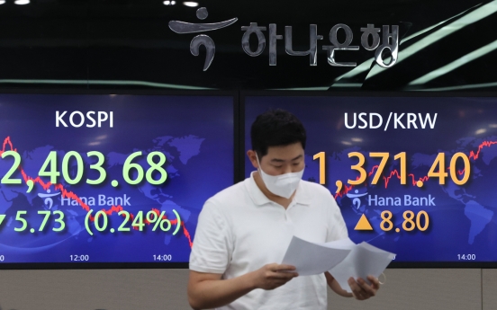 Seoul stocks down for 3rd day amid recession woes; Korean won at over 13-year low