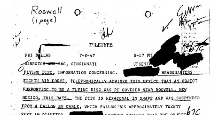 FBI memo ‘confirms’ the 1947 Roswell UFO incident